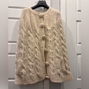 NWT Izaak Cozy Cream Cable Knit Wool Knit Sweater Shrug/ Cape